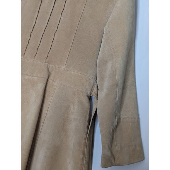 VINTAGE Sears PennyLane Tan Suede Leather LambswoolSherpa TieWaist Coat Jacket - Picture 5 of 16